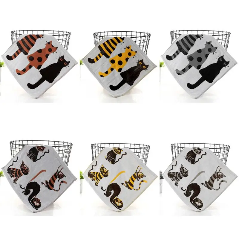 

Baby Saliva Towel Cotton Gauze Three-layer Large Square Bibs Cartoon Cat Soft Skin-friendly Kids Hand Towels