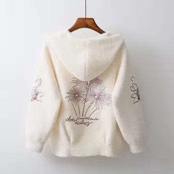 

Fashion women's jacket with Imitation mink velvet coats autumn winter floral mmbroidery short cardigan thick jackets for women