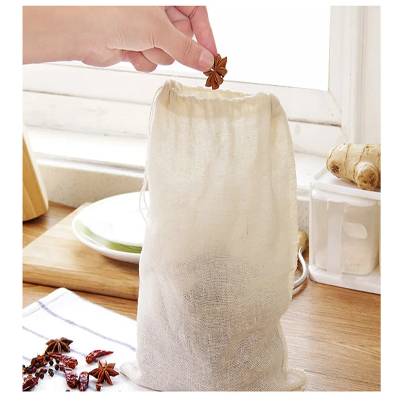 26cmX20cm Mesh Bag Cotton Linen Reusable Food Filter for Nut Milk Bean Fish Soup