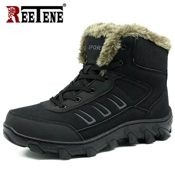 

REETENE Outdoor Leather Winter Men Boots Warm Fur Snow Casual Boots Men Waterproof Combat Ankle Boots Fashion Velvet Man Boots