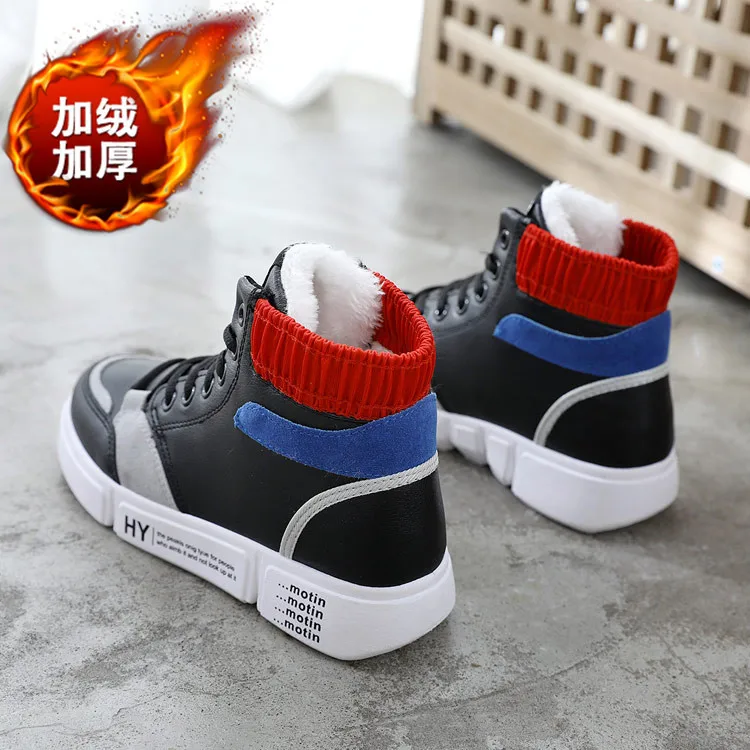 White Shoes Woman Sneakers Platform High Top Sneakers Warm womens Winter Fur Sneakers Female Casual Outdoor Snow Shoes - Цвет: black