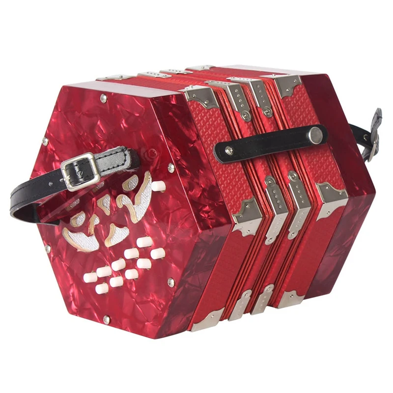 Concertina Accordion 20-Button 40-Reed Anglo Style With Carrying Bag And Adjustable Hand Strap(Red