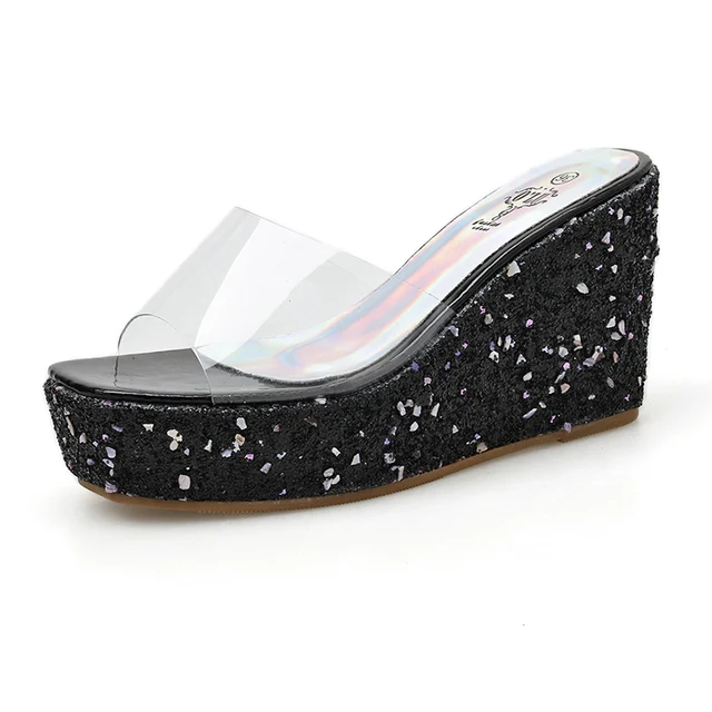 white sparkly wedges