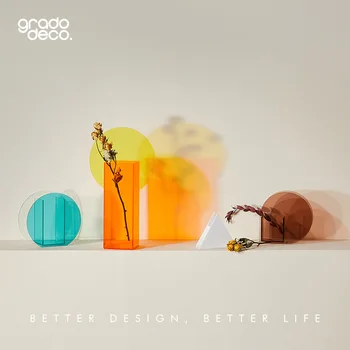 

Y Nordic Color Acrylic Vase Simple Art Geometry Transparent Living Room Flower Container Desktop