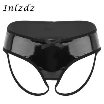 

Women Latex Underwear Lingerie Wetlook Leather Crotchless Briefs and Open Back Jockstrap Low Rise Bikini Briefs Hot Sexy Panties