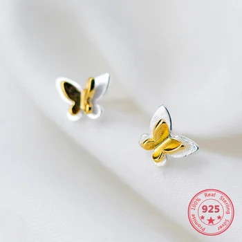 

2019 Real 100% 925 Sterling Silver GoldColor Butterfly Stud Earrings For Women Birthday Party Fine Jewelry Classic Bijoux Gift