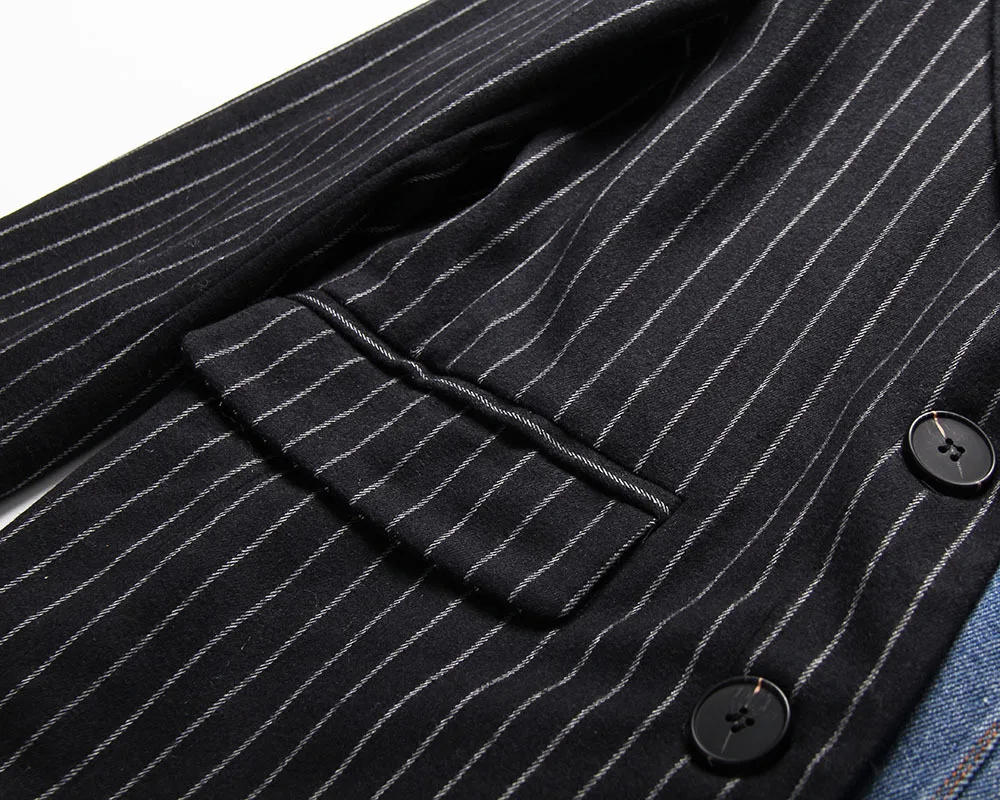 AIMENUNU Плетеный Блейзер женский джинсовый воротник с лацканами плюс размер ассиметричное пальто Женская весенне-осенняя модная одежда