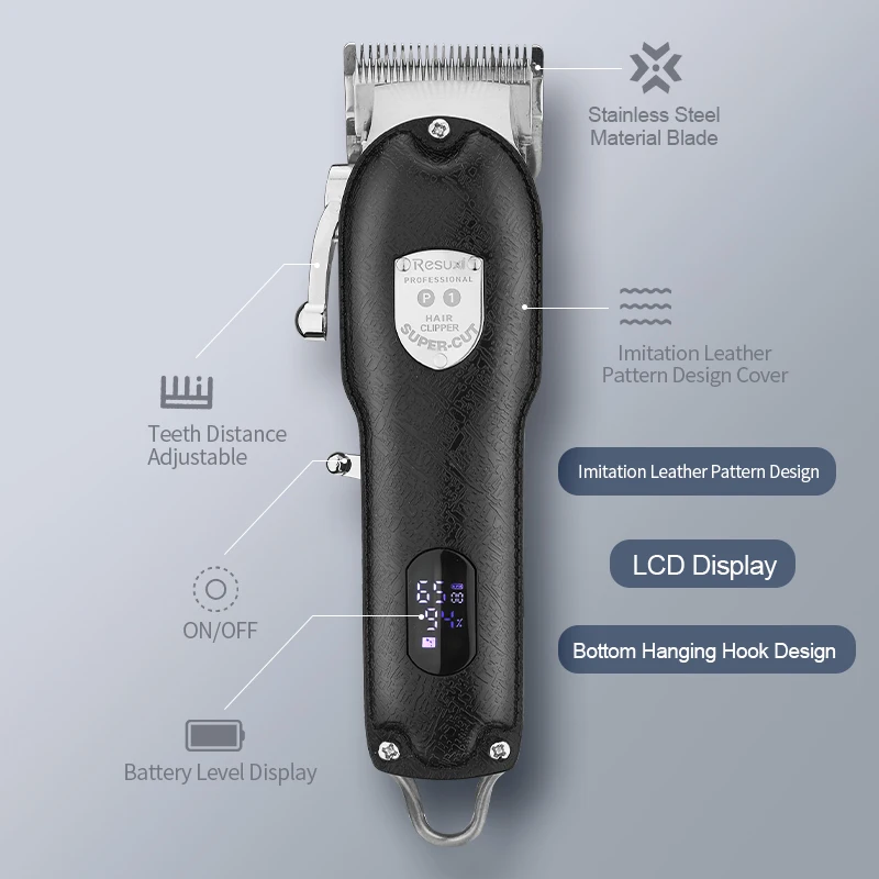 RESUXI Metal Cordless Clipper with Base ProLi Hair Trimmer Rechargeable Zero Gap Barber Trimmer Cordless Hair Cutter Men Shaver