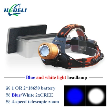 

hunting and fishing blu-ray white light 2 cree xpe led headlamp rechargeable headlight 18650 head flashlight torch head light