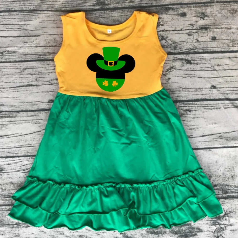 Новое поступление, весенняя одежда для маленьких девочек детское платье до колена с рукавами и зеленым принтом и бантом