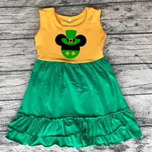 Новое поступление, весенняя одежда для маленьких девочек детское платье до колена с рукавами и зеленым принтом и бантом