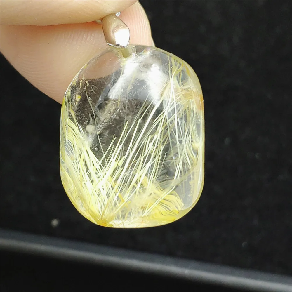 23x18x9m Natural Gold Rutilated Quartz Pendant 20x16x9mm Rectangle Gemstone Party Gift Crystal Stone Necklace AAAAA