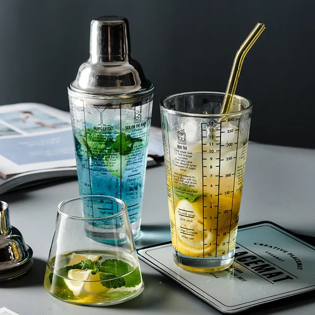 400 Ml -Es Koktél -Shaker Palackok Keverése Mester Üveg Átlátszó Méretű Üvegtej Tea Whisky Shaker Palack Rozsdamentes Acél Bár Szerszám