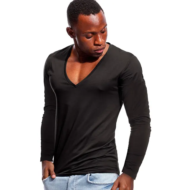 Deep V Neck Tshirt for Men Low Cut Wide 