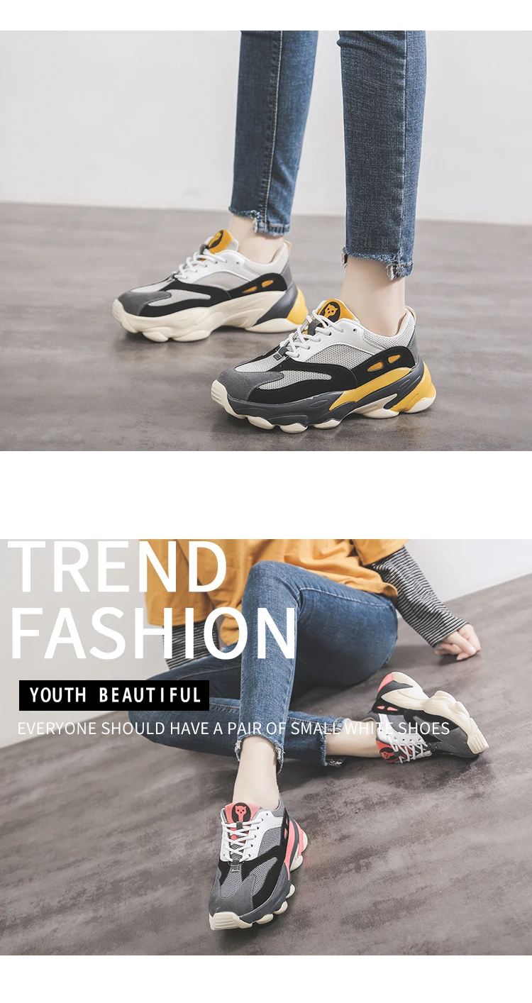 Новая женская обувь; модные кроссовки; сезон весна-осень; Zapatos De Mujer De Moda; Женская дышащая повседневная обувь на толстой подошве; U13-36