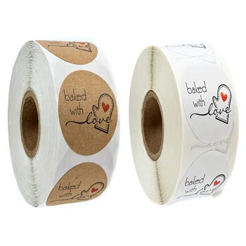 

1000Pcs Baked with Love Round Kraft Paper Sticker Adhesive Baking Label for Christmas Festival Cake Box Gift