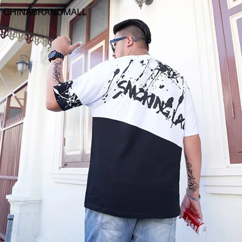 

super Brand Big size Male Plus Fat Plus Male Short Sleeve Loose Leisure Contrast Color Splicing Hip Hop Printing Fat T