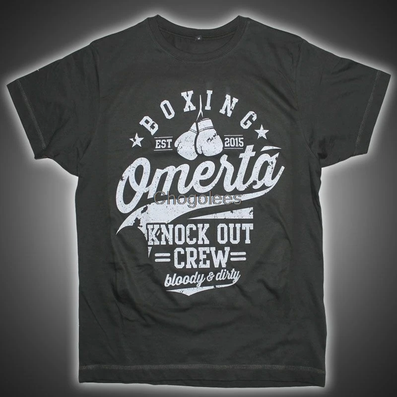 Omerta Boxing grau Streetwear für Rebellen Rocker Sportler Biker Oldschool Printed Shirts