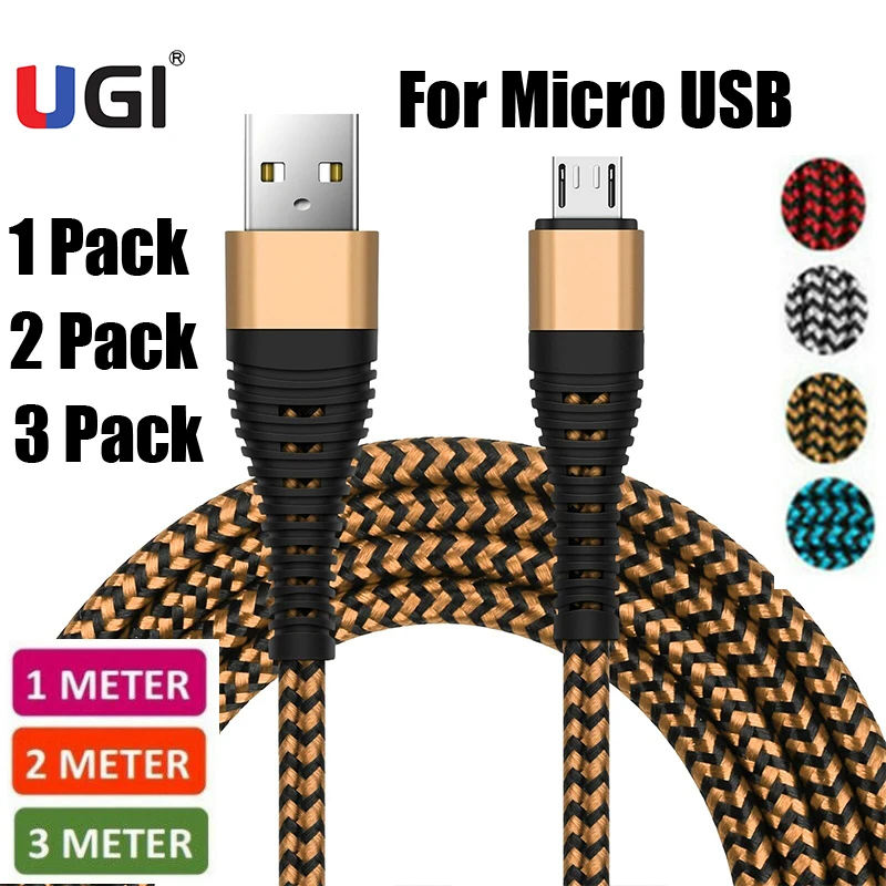 Кабель для быстрой зарядки UGI QC3.0 4A 3 шт. кабель Micro USB Android в нейлоновой оплетке