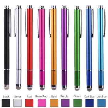 

2 In 1 Metal Ballpoint Pen Fine Point Capacitive Touch Screen Microfiber Stylus For iPad iPhone School Office Supplies 12 Color