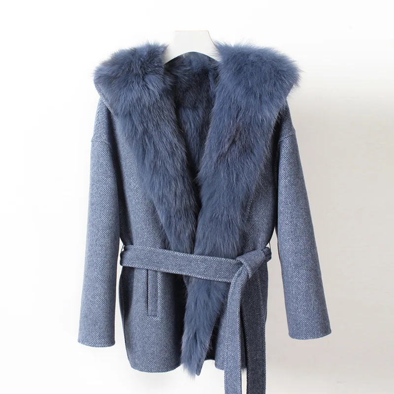 blue OFTBUY новая зимняя куртка Женское пальто из натурального меха лисы верхняя одежда из шерсти верхняя одежда с поясом Толстая теплая Съемная уличная одежда - Цвет: blue