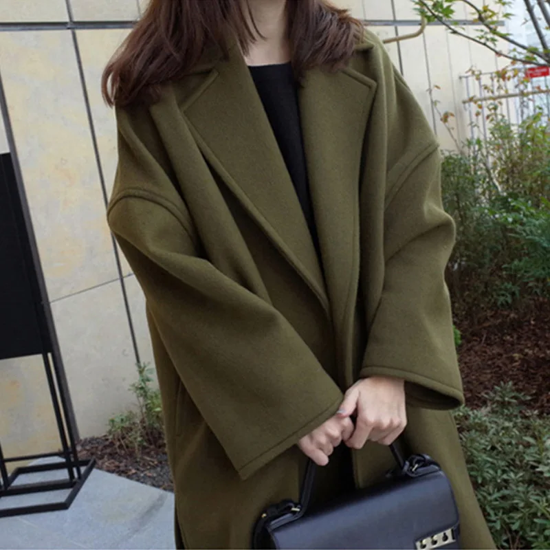 Осень и зима Новое Женское шерстяное пальто женское длинное пальто Корейская версия большого размера свободное шерстяное пальто