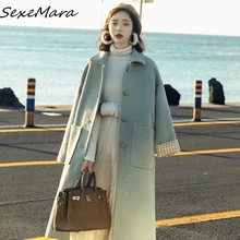 Размера плюс милое корейское Новое модное шерстяное элегантное Свободное длинное пальто