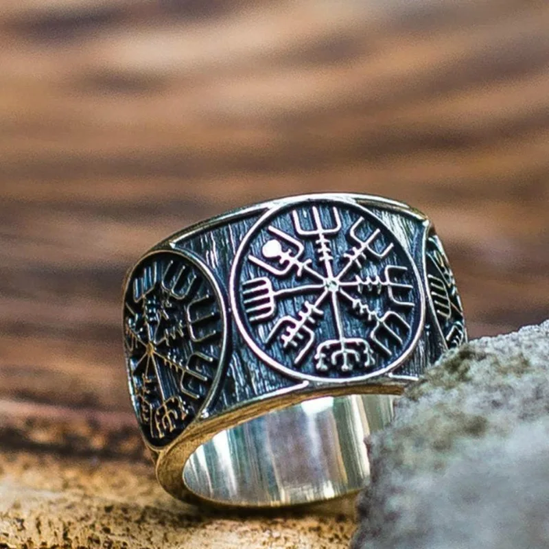 New Retro Style Design Slavic Compass Ring Men's Compass Punk Casual Party Amulet Jewelry finger ring stainless steel ring ring set