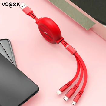 

Vogek 3 in 1 USB Extention Mobile Phone Cable Micro USB Type C Fast Charger Cable Retractable Portable 3 in 1Data Line