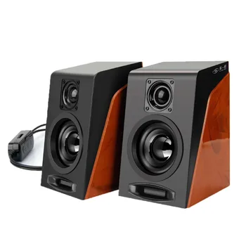

New Wooden Speaker Stereo USB Cable Surround Sound Systems Play Music Computer Subwoofer Built-in Microphone (1 Pair )