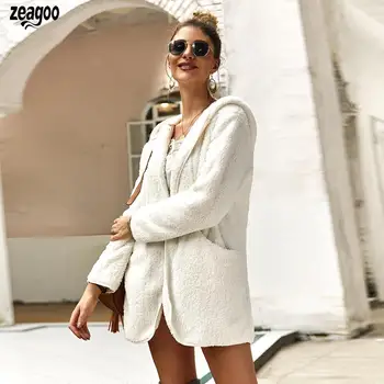 

Women Casual Coat Solid Long Sleeve Hooded Autumn Winter Outwear With Autumn, Pocket