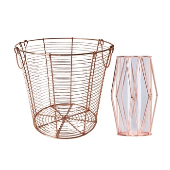 

1 Pcs Storage Basket Toiletries Collection Baskets & 1 Pcs Wrought Iron Holder Vase Glass Bottle Home Decor