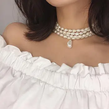 

Personalized and versatile geometric beading Necklace simple multi-layer special-shaped Pearl Pendant Necklace female