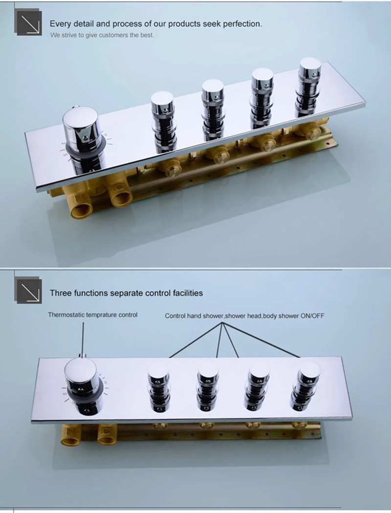 HPB Led душевая головка латунный клапан для тела для душа набор с боковым распылением тела струйный массаж спа смеситель для душа 020-50X36E-4MF