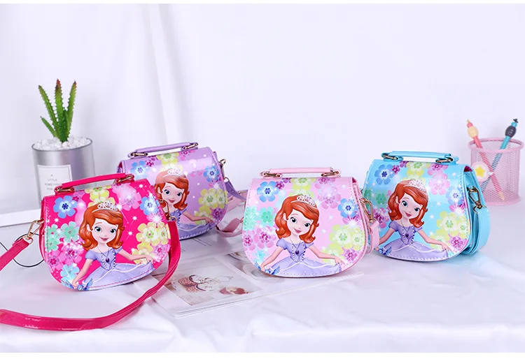 Disney Sofia frozen princess laser cartoon beaded bag girl messenger bag little girl shoulder bag handbag baby mini cute purses