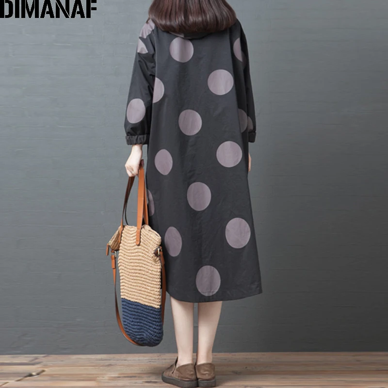 Very best  DIMANAF Women Jacket Coat Big Size 2019 Autumn Winter Zipper Vintage Polka Dot Female Outerwear Loo