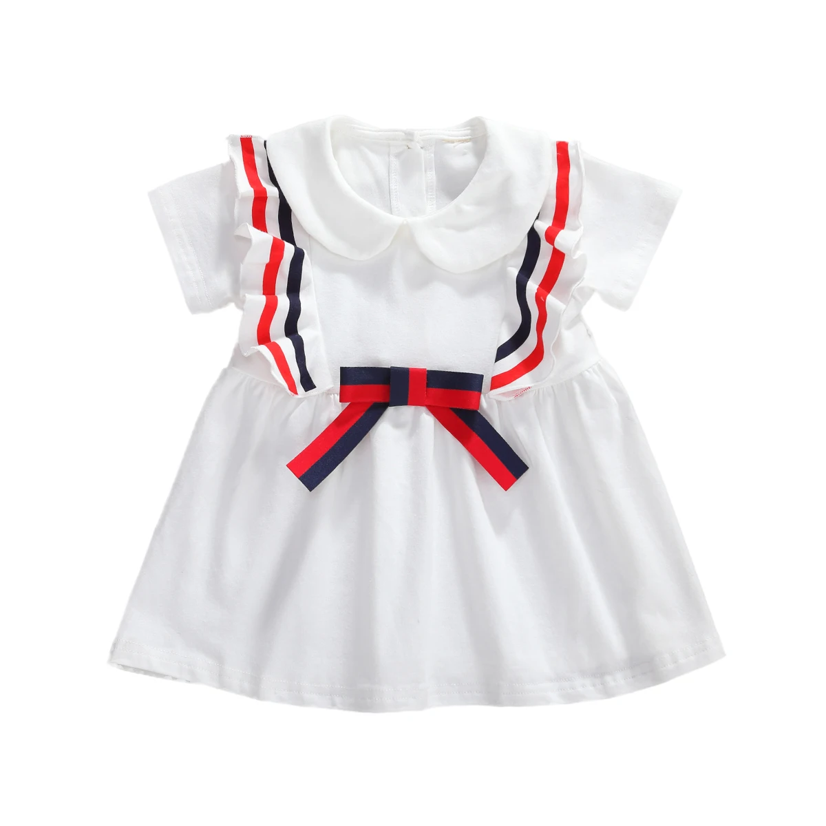 

1-5Years Baby Girl Summer Sleeveless Striped Ruffle Dress Kids Doll Collar Bow Dress Sundress