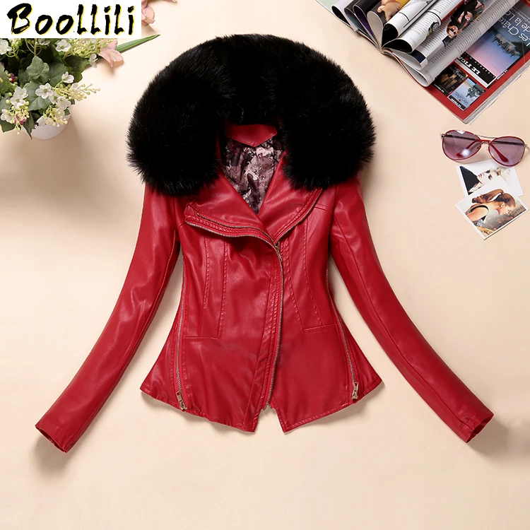 

Женская кожаная куртка 2023, модная куртка из искусственной кожи, короткая облегающая осенне-зимняя куртка с воротником из искусственного меха, кожаная куртка