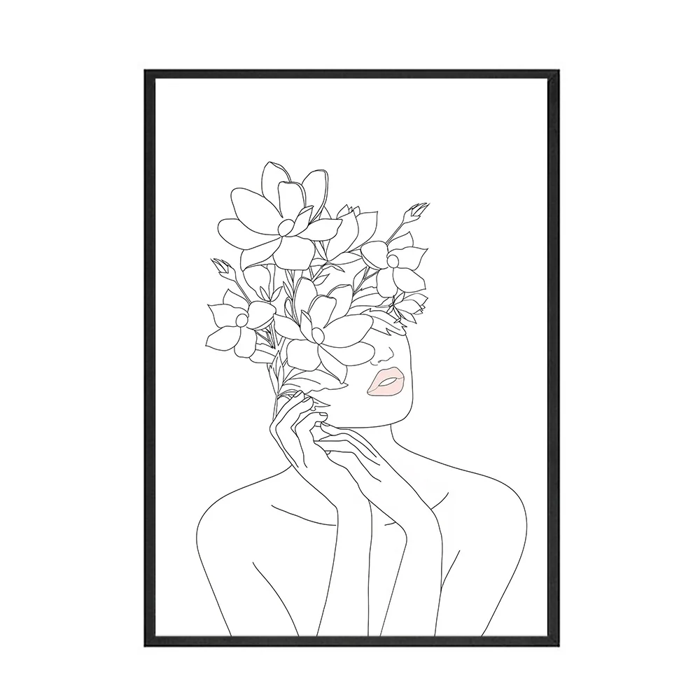 Line Woman Face with Flowers Posters and Prints Wall Art Canvas Painting Nordic Poster Minimalist Style Line Draw Home Decor
