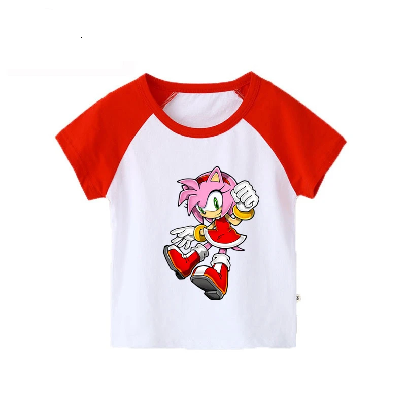 as picture Забавная белая футболка из хлопка с изображением Соника, amy rose, детские летние топы с круглым вырезом, Детская футболка с рисунком, одежда для малышей - Цвет: as picture