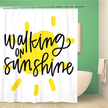

Bathroom Shower Curtain Yellow Summer Walking on Sunshine Quote Mind Script Bright 72x78 inches Waterproof Bath Curtain Set with