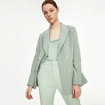 

ZA 2020 Women Fashion Solid Casual Office Wear Suit Blazers Double Breasted Coat Long Sleeve Notched Collar Blazers Ropa Mujer
