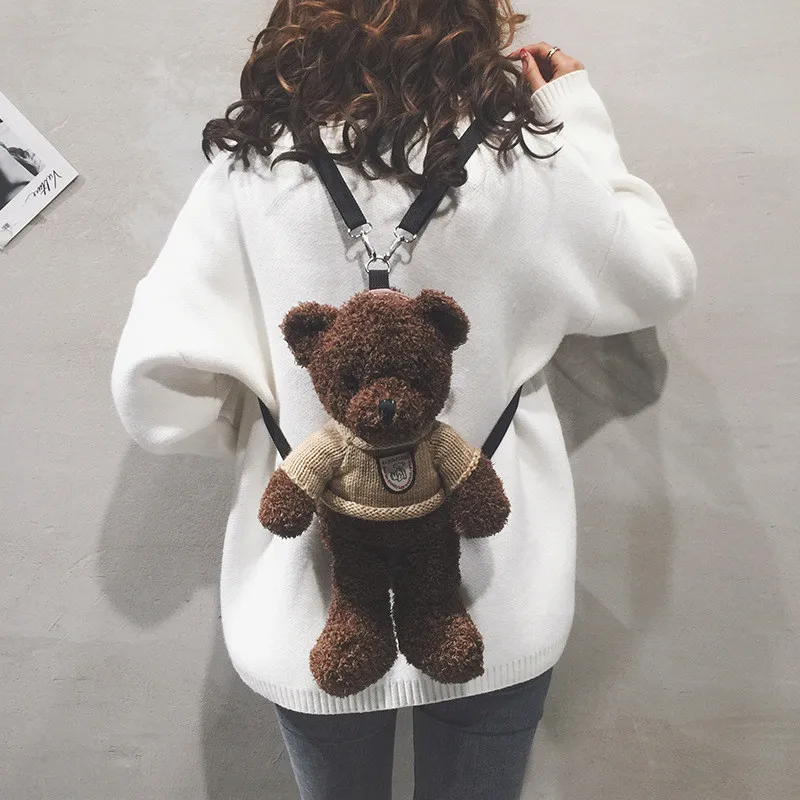 New Cute Brown Teddy Bear Plush Backpack Movie Cartoon Bear in Clothes Toys Dolls Key Phone Coin Bags Schoolbag Gift for Kids Girls  (3)