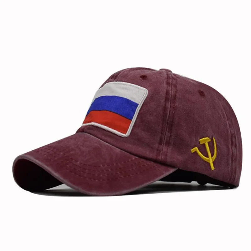 wine Новая бейсболка с российским флагом хип-хоп Моющийся хлопок Snapback Кепка дешевая облегающая Кепка для мужчин и женщин - Цвет: wine