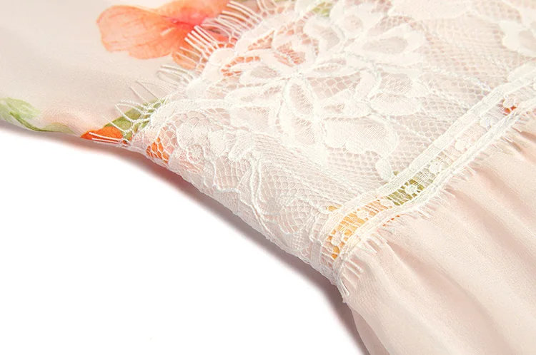 SEQINYY Chiffon Beach Dress Summer Spring New Fashion Design Women Long Sleeve Flowers Printed Lace Long Dress