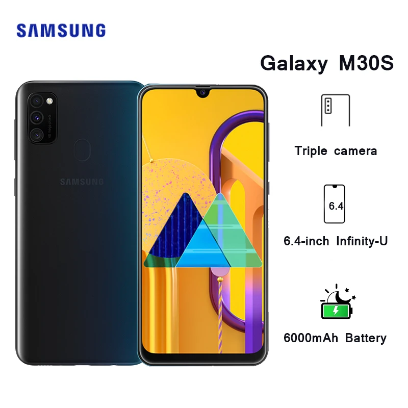 Samsung Galaxy M30s Поддержка Google Play Golbal rom 4x Zoom Octa-Core 6 ГБ 128 ГБ 48MP Тройная камера 6000 мАч смартфон для звонков