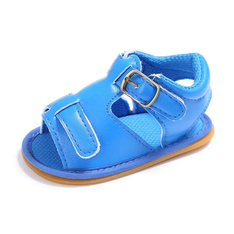 Детские сандалии унисекс для маленьких девочек и мальчиков сандалии на плоской подошве для малышей Мягкая нескользящая резиновая подошва, синяя однотонная обувь для первых шагов для мальчиков - Цвет: Небесно-голубой