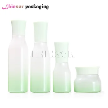 

5pcs/lot Empty Gradient Green Glass Press Pump Green Lid Spray Bottle Lotion Bottles Cream Jars Cosmetic Packing Containers