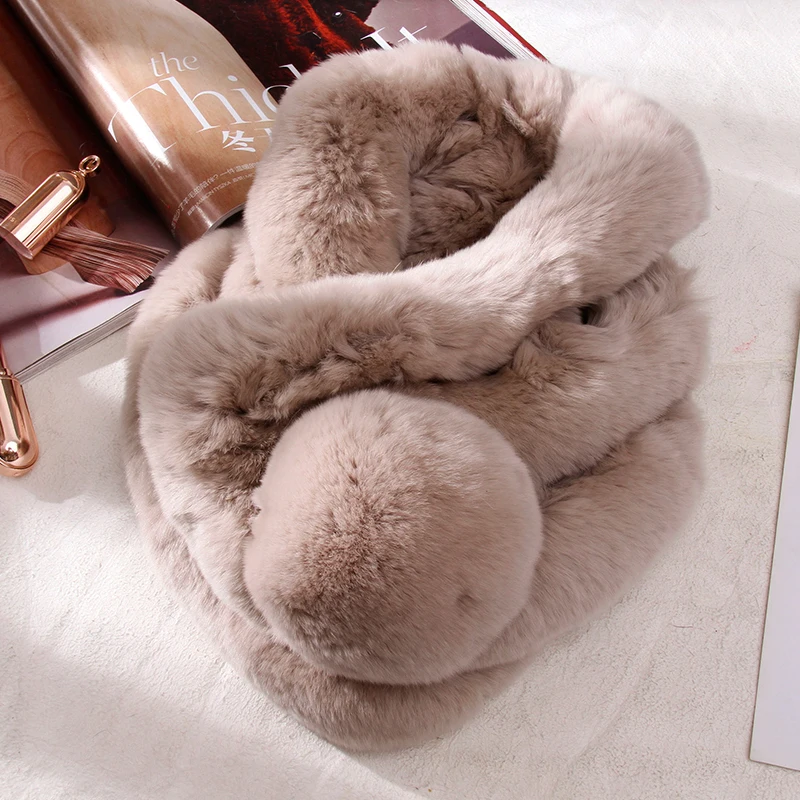 Зимний шарф из меха кролика Рекс, Женский однотонный теплый шарф для женщин, натуральный настоящий мех кролика, шарфы