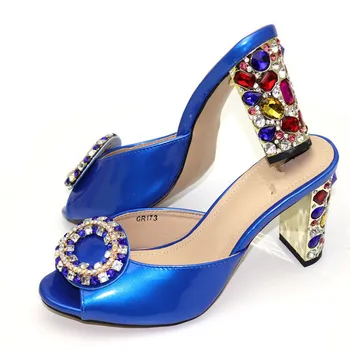 

New arrival royal blue party high heel slip-on shoes with stones ,heel height 9cm, GR173 , 5 color
